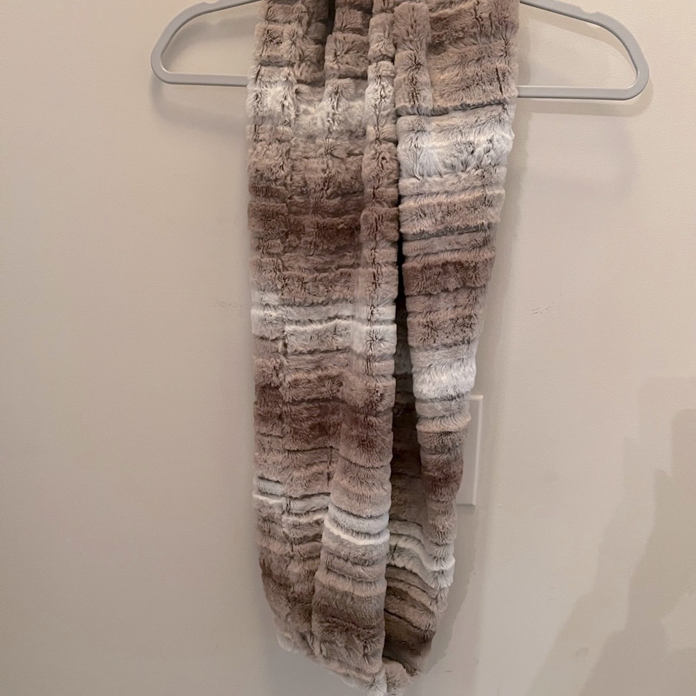 Faux Fur Hombre Striped infinity Scarf in Cocoa and Cream-OS